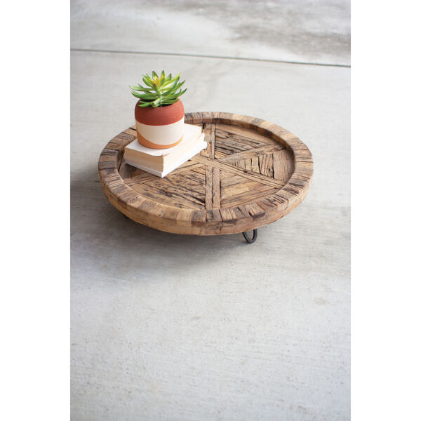 Natural and Black Recycled Round Wooden Display Tray, image 2