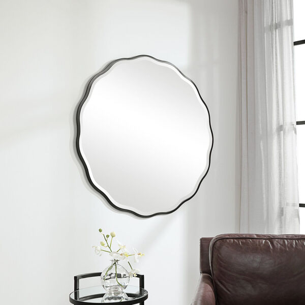 Aneta Satin Black Round Scalloped Mirror, image 1