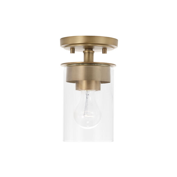 HomePlace Mason Aged Brass One-Light Mi Semi-Flush or Pendant with Clear Glass, image 1