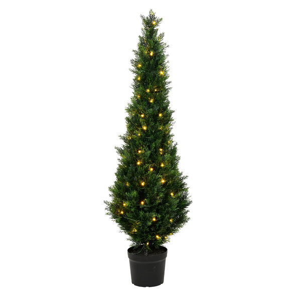 Green 60-Inch Cedar Tree in Black Pot with LED Lights, image 1