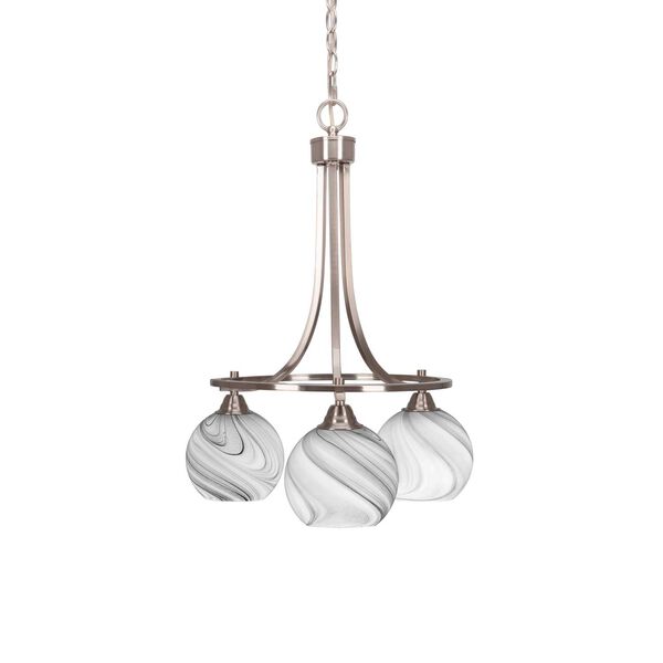 Paramount Brushed Nickel Three-Light Downlight Chandelier with Onyx Dome Swirl Glass, image 1