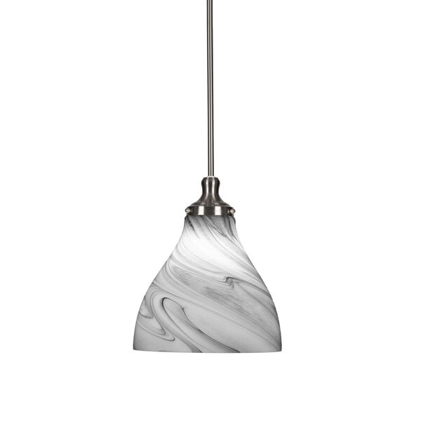 Juno Brushed Nickel 12-Inch One-Light Stem Hung Pendant with Onyx Swirl Glass Shade, image 1