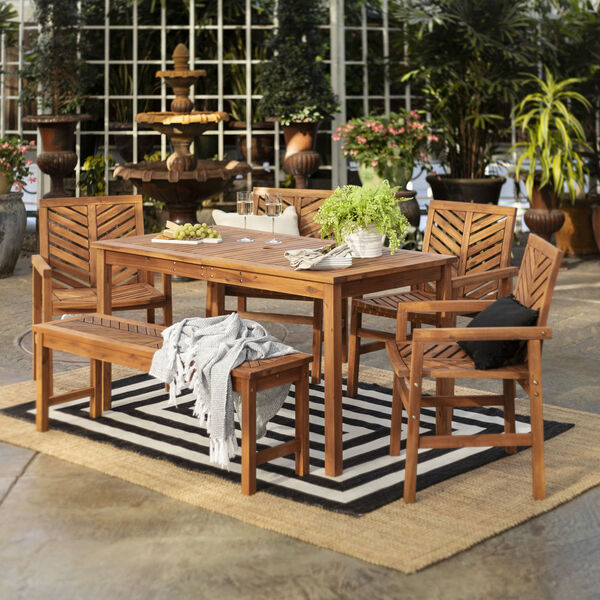 Brown 32-Inch Six-Piece Chevron Outdoor Dining Set, image 1