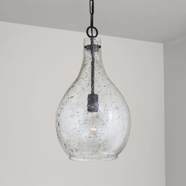 Matte Black 12-Inch One-Light Pendant with Stone Seeded Glass, image 2