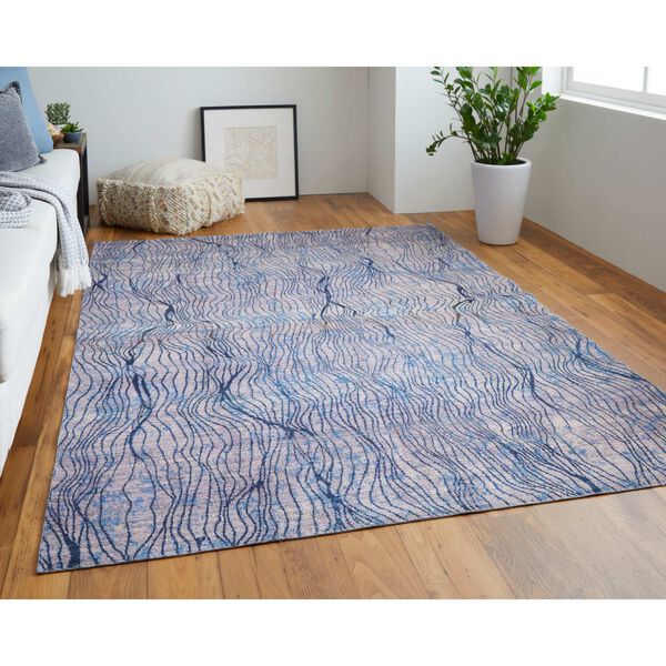 Mathis Industrial Abstract Blue Pink Tan Area Rug, image 2