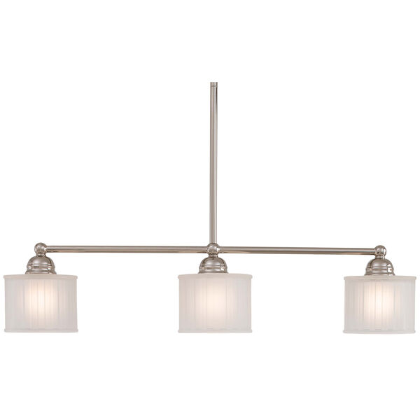 1730 Series Polished Nickel Three-Light Island Pendant with Etched Box Pleat Glass, image 1