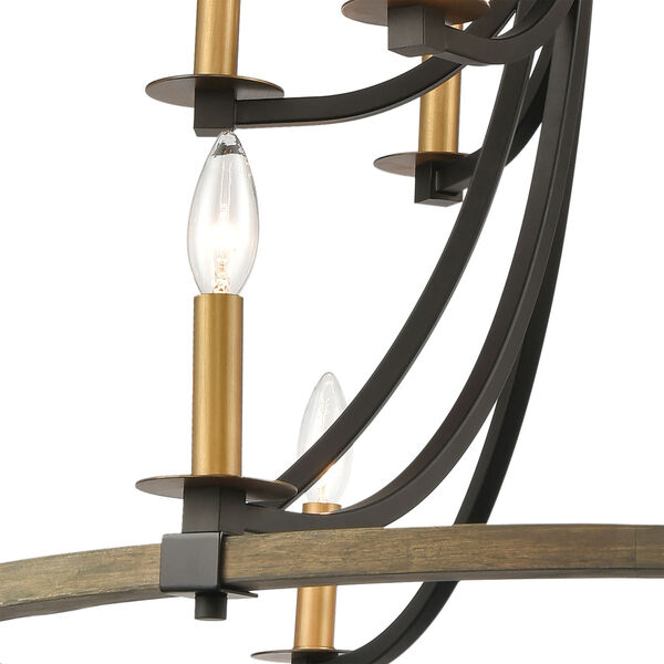 Woodbridge Matte Black and Aged Brass 12-Light Chandelier, image 4