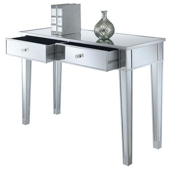 Gold Coast Silver Mirrored Two-Drawer Desk Console Table, image 2