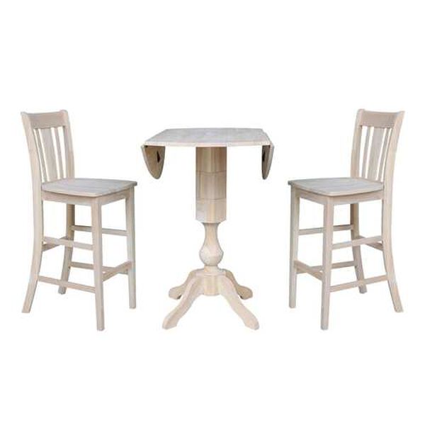 Gray and Beige 42-Inch Round Pedestal Bar Height Table with San Remo Stools, 3-Piece, image 2