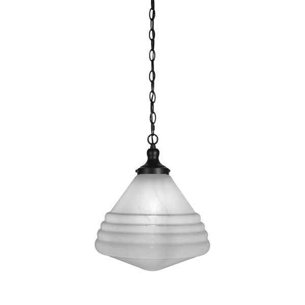 Juno Matte Black One-Light Pendant with White Marble Glass Shade, image 1