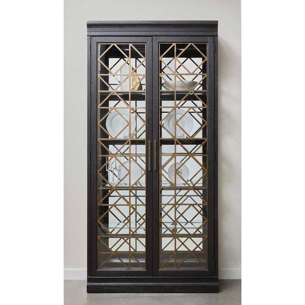 Pulaski Accents Black Four Shelf Display Cabinet with Decorative Glass Doors, image 3