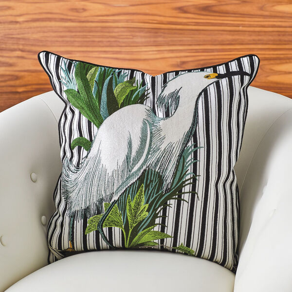 White and Black Right Facing Snowy Egret Pillow, image 2
