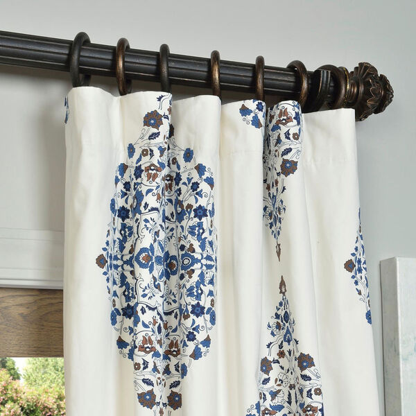 Kerala Blue Printed Cotton Twill Single Panel Curtain 50 x 84, image 2