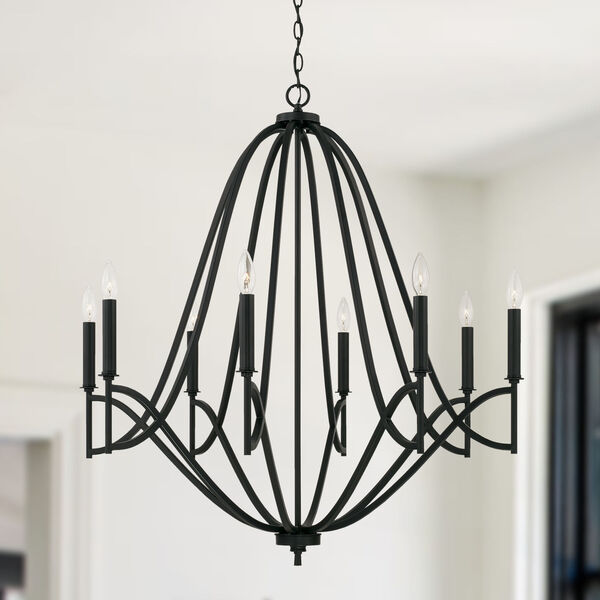 Sylvia Matte Black Eight-Light Chandelier with White Fabric Stay Straight Shades, image 5