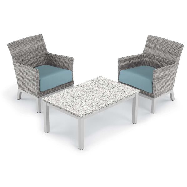 Argento and Travira Ash Ice Blue Three-Piece Outdoor Club Chair and Coffee Table Set, image 1