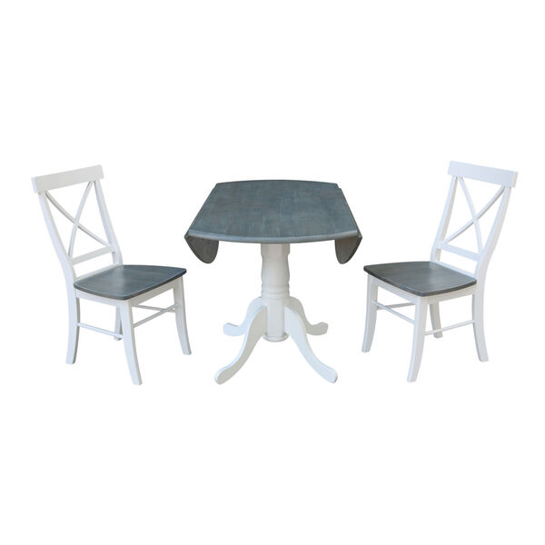 White and Heather Gray 42-Inch Dual Drop leaf Table with X-Back Chairs, Three-Piece, image 6