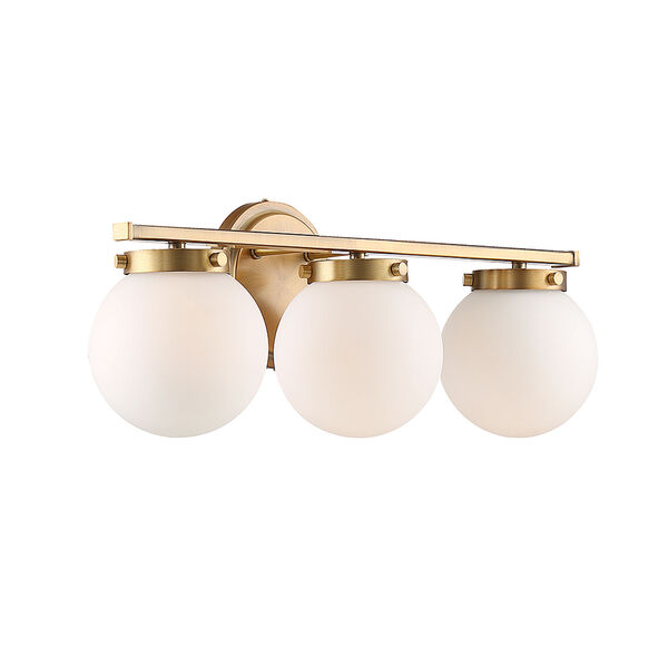 Nicollet Natural Brass Three-Light Bath Vanity with White Opal Glass, image 4