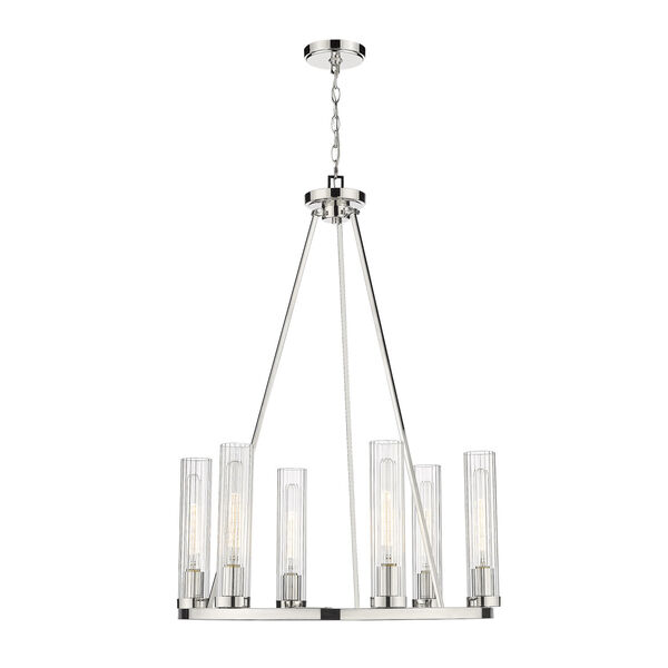 Beau Polished Nickel Six-Light Chandelier with Clear Glass Shade, image 4