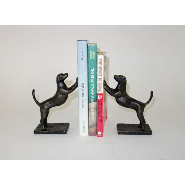 Bronze Leaning Hound Bookends, image 1