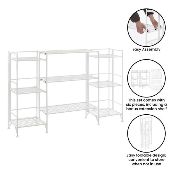 Xtra Storage White Three-Tier Folding Metal Shelves with Set of Three Extension Shelves, image 4