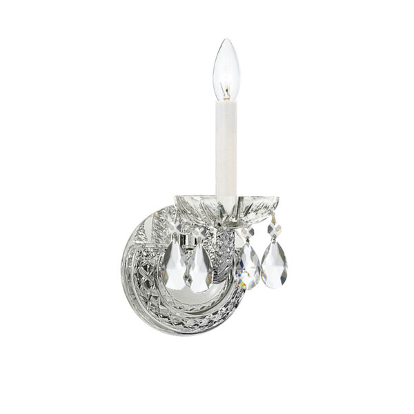 Traditional Crystal Polished Chrome One-Light Sconce with Clear Swarovski Strass Crystal, image 1