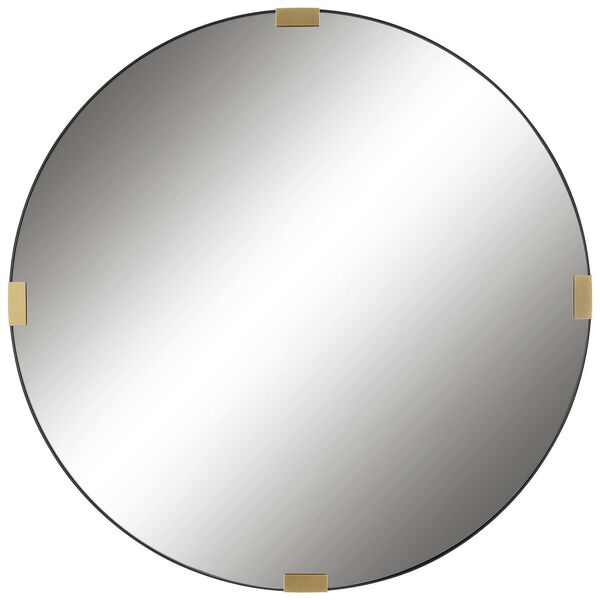 Clip Satin Black and Antique Gold Modern Round Wall Mirror, image 2