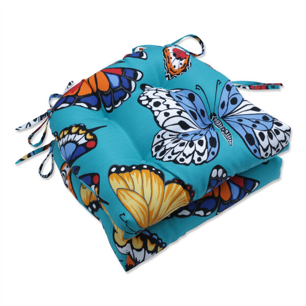 Butterfly Garden Turquoise Reversible Chair Pad, Set of Two, image 1