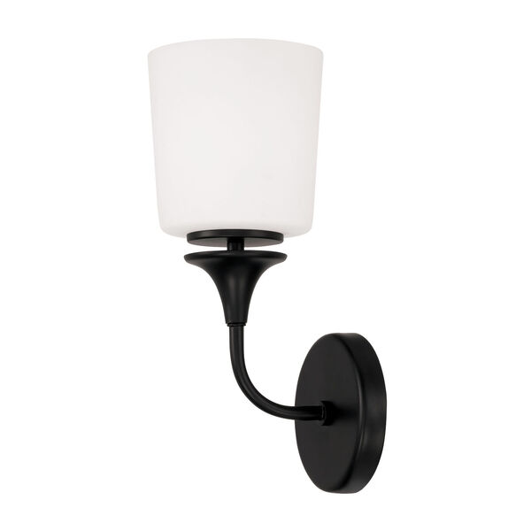 Presley Matte Black One-Light Sconce with Soft White Glass, image 1