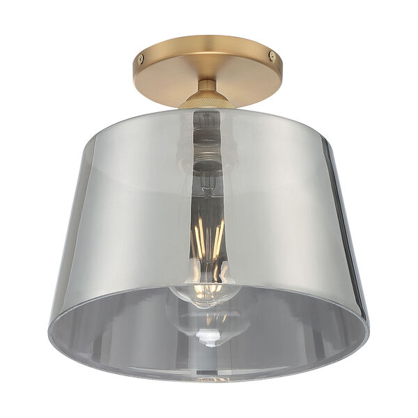 Motif Brushed Brass and Smoked Glass 10-Inch One-Light Semi-Flush Mount, image 2