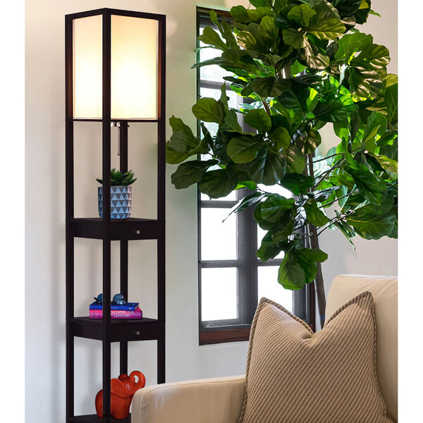 Maxwell Black LED Floor Lamp with Drawer, image 4