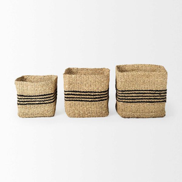 Cullen Brown and Black Twisted Seagrass Square Basket, Set of 3, image 2