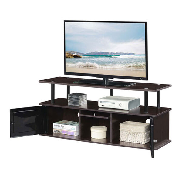 Designs2Go Espresso and Black TV Stand with Three Storage Cabinet and Shelf, image 3