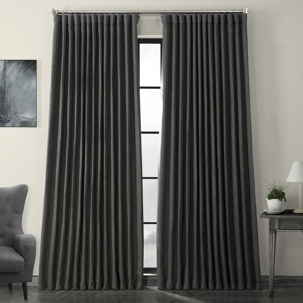 Green Faux Linen Extra Wide Blackout Curtain Single Panel, image 1