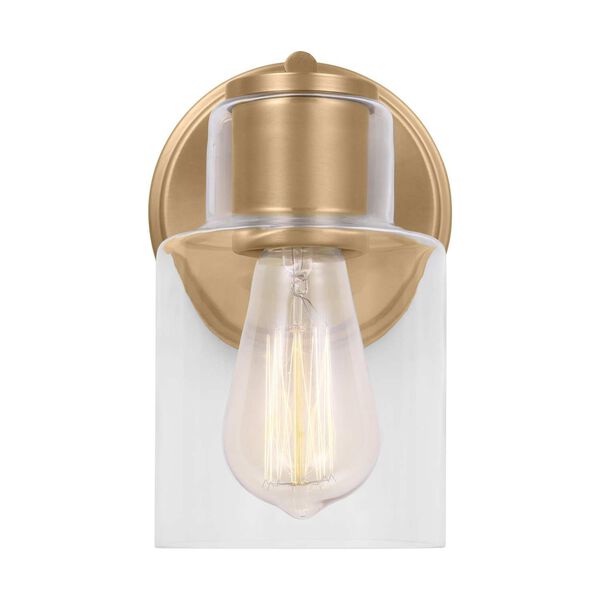 Sayward Satin Brass One-Light Bath Sconce with Clear Glass by Drew and Jonathan, image 1