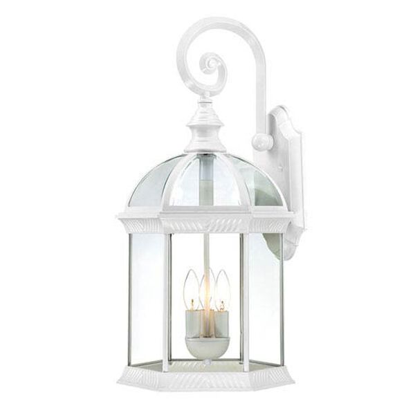 Boxwood White Finish Three Light Outdoor Wall Sconce with Clear Beveled Glass, image 1