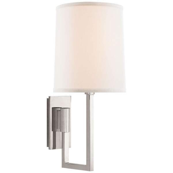 Aspect Library Sconce in Polished Nickel with Ivory Linen Shade by Barbara Barry, image 1