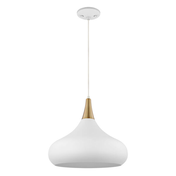 Phoenix Matte White and Burnished Brass 18-Inch One-Light Pendant, image 1