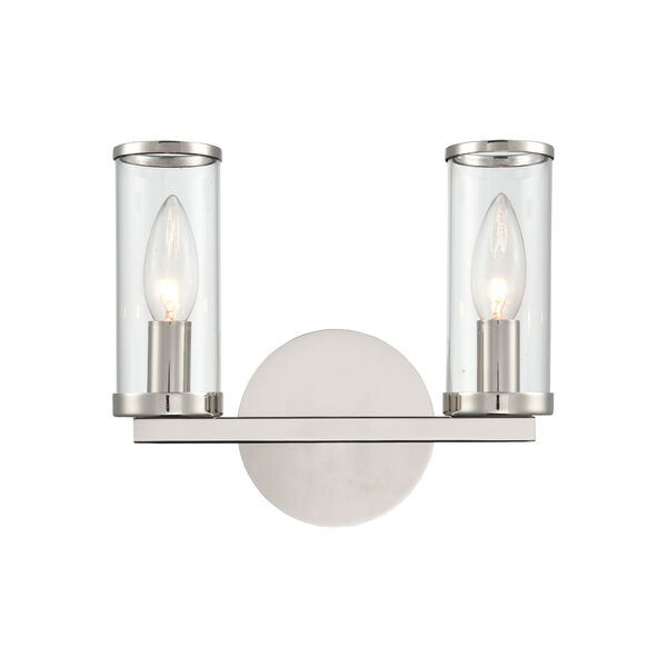 Revolve Polished Nickel Two-Light Bath Vanity with Clear Glass, image 1