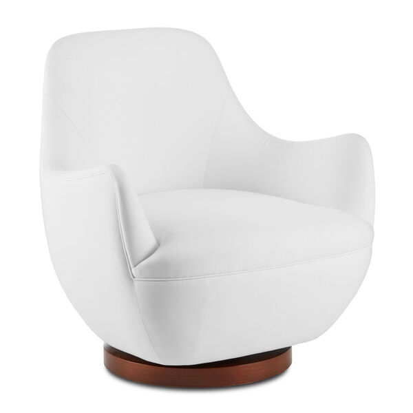 Brene White and Walnut Muslin Swivel Chair, image 1