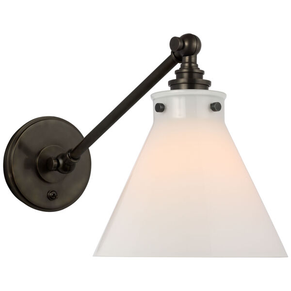 Parkington Single Library Wall Light in Bronze with White Glass by Chapman  and  Myers, image 1