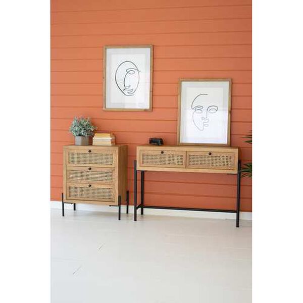 Rattan Wood  Bedside Table with Three Woven Cane Drawers, image 2