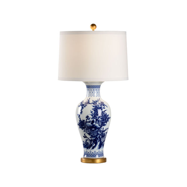 Blue, White Glaze and Antique Gold Leaf One-Light Ceramic Table Lamp, image 1