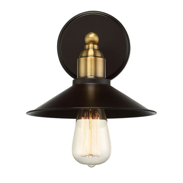 River Station Rubbed Bronze and Brass One-Light Industrial Wall Sconce, image 1