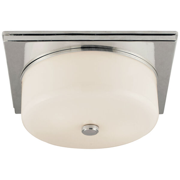 Newhouse Circular Flush Mount in Polished Nickel with White Glass by Thomas O'Brien, image 1