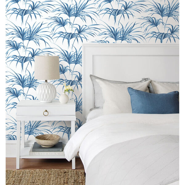 NextWall Blue Tropical Palm Leaf Peel and Stick Wallpaper, image 1
