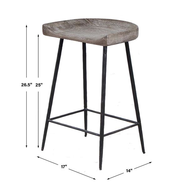 Cordova Satin Black and Gray Carved Wood Counter Stool, image 3
