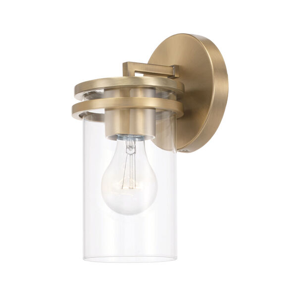 Fuller Aged Brass One-Light Sconce with Clear Glass, image 1