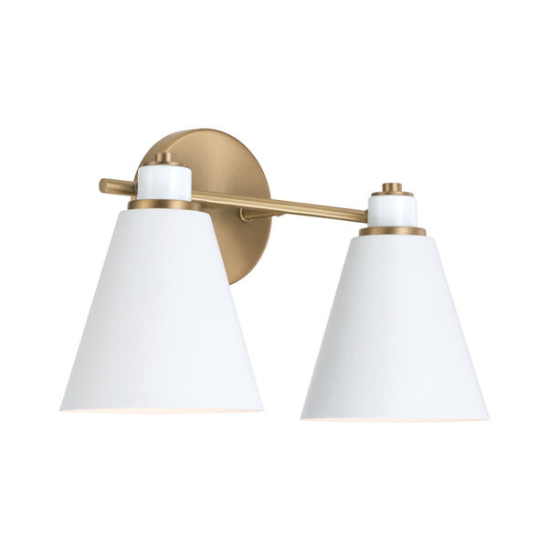 Bradley Aged Brass and White Two-Light Bath Vanity, image 1