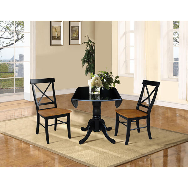 Black 42-Inch Dual Drop Leaf Dining Table with Black and Cherry Two Cross Back Dining Chair, Three-Piece, image 6
