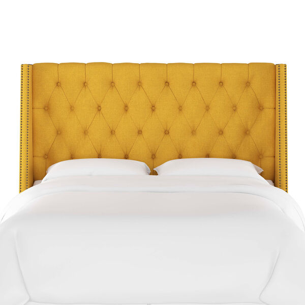 California King Linen French Yellow 78-Inch Nail Button Tufted Wingback Headboard, image 2